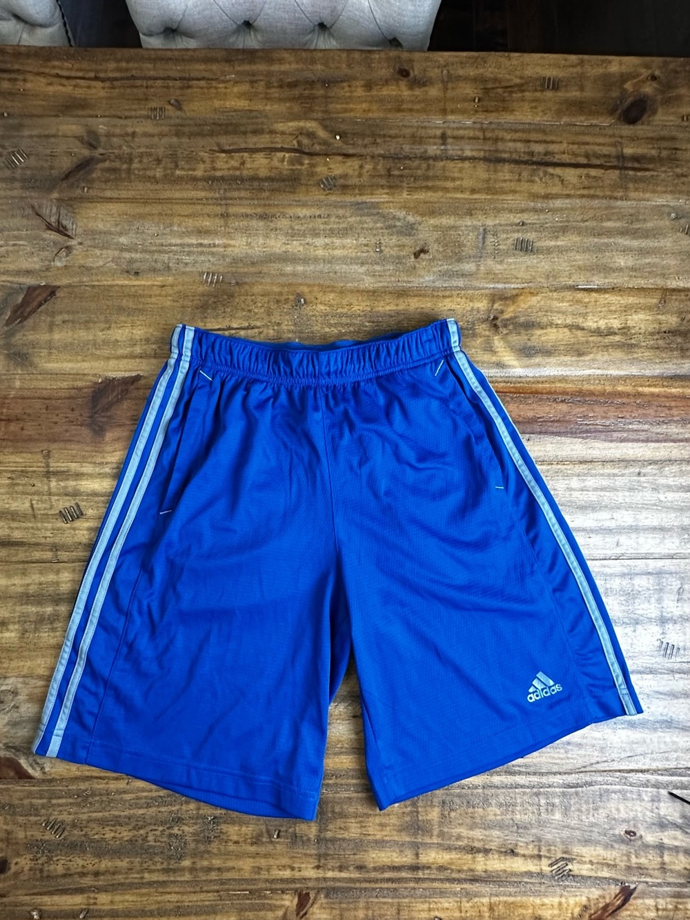 adidas Royal Blue Athletic Shorts with Light Blue Stripes